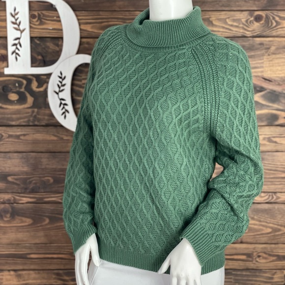 Vintage | Chunky Cable Knit Diamond Turtleneck Sweater Long Sleeve Green - Picture 4 of 6